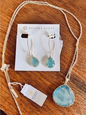 New Kendra Scott blue chalcedony Dee and Kenzie necklace and drop earrings